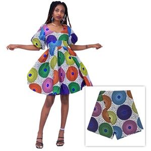 Women's Geometric African Ankara Print Fit & Flare Dress Sz 3XL w/ Headwrap